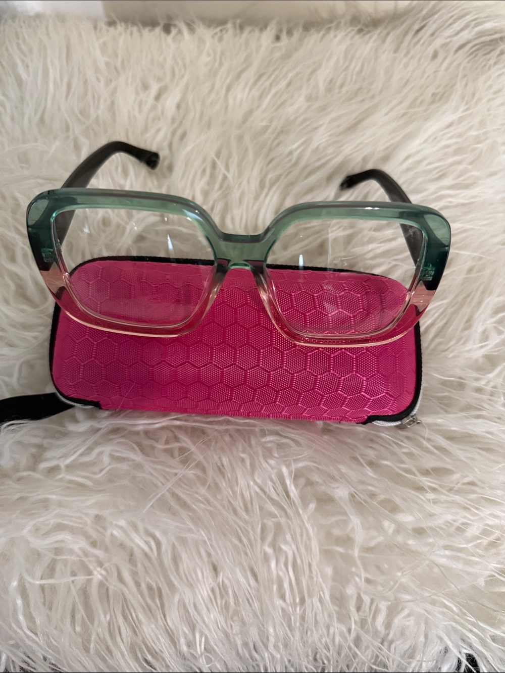 Women’s Two-Tone Green-to-Clear Square Reading Glasses
